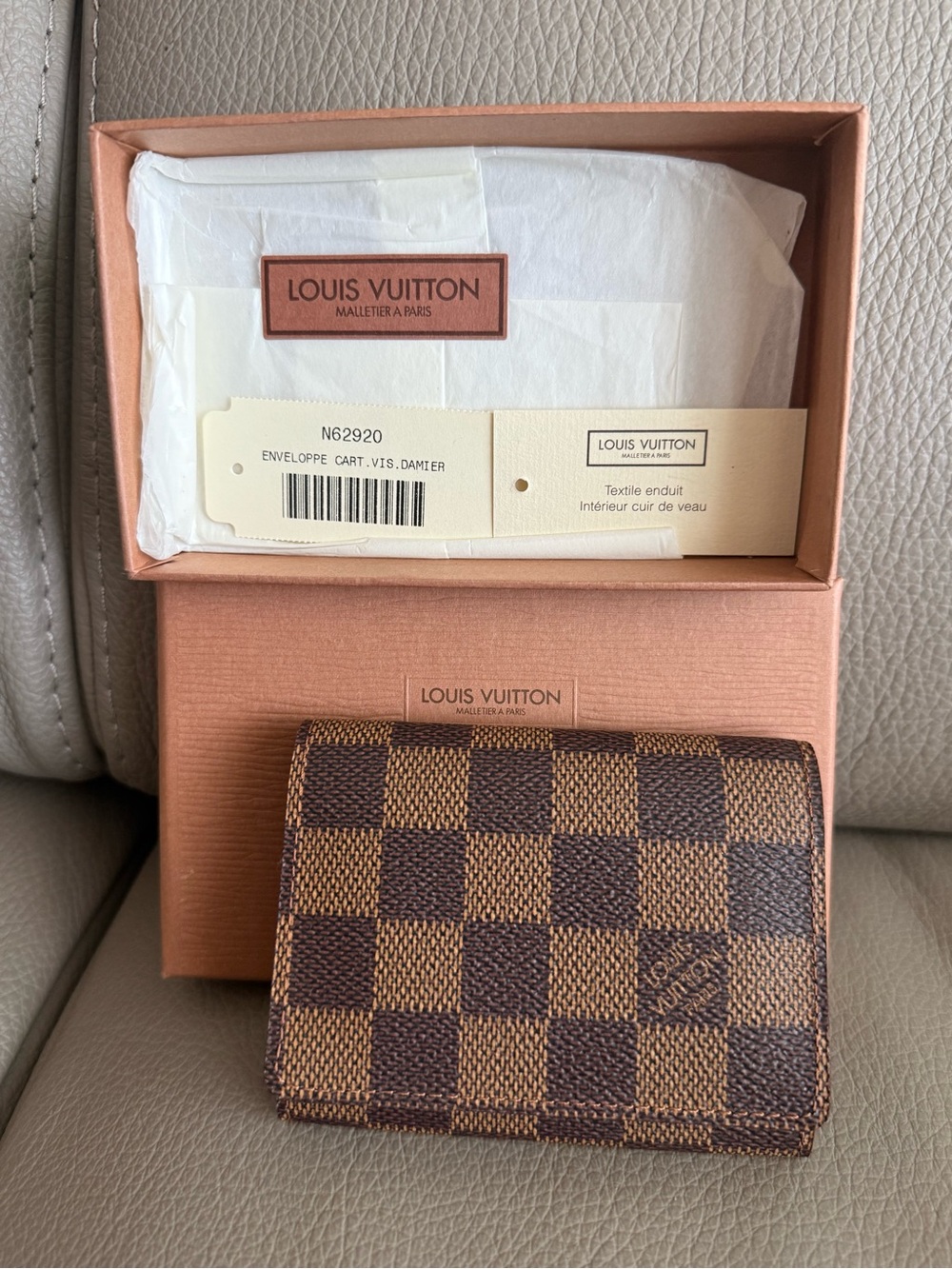 Louis Vuitton Enveloppe Carte De Visite Cardholder (Model 62920) in Damier Ebene